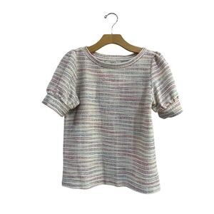 LOFT Tweed Puff Sleeve Textured Top Blouse Size XS Workwear Career Office
